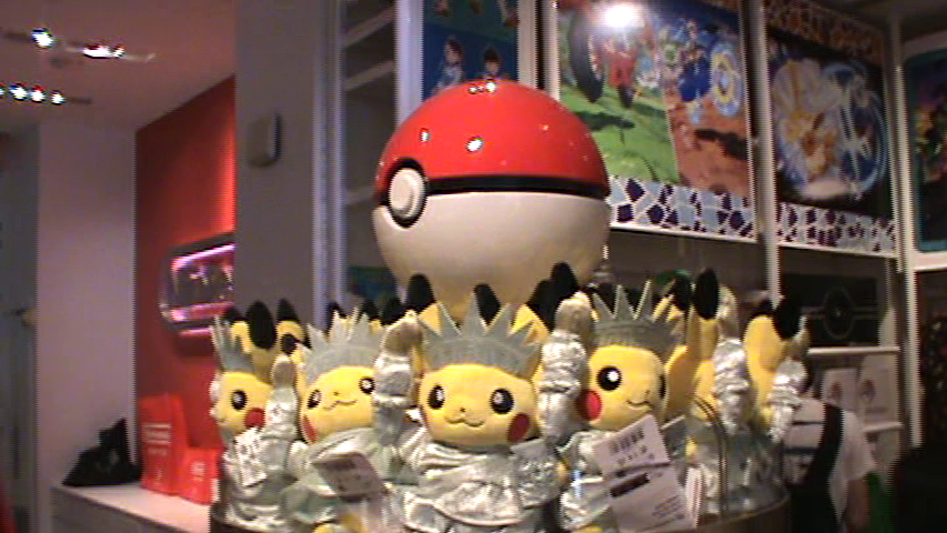a bunch of pikachus dressed like the statue of liberty