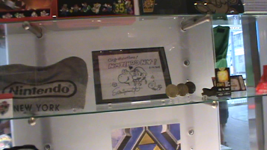 shelf of Nintendo memorabilia